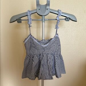 Zara Navy and White Striped Top